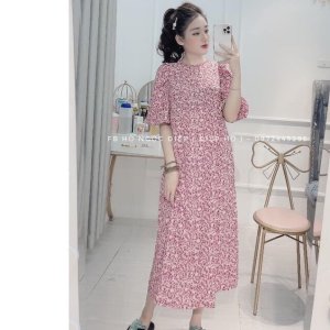 váy hoa nhí vintage dáng dài cổ tròn kiểu dáng hàn quốc-2