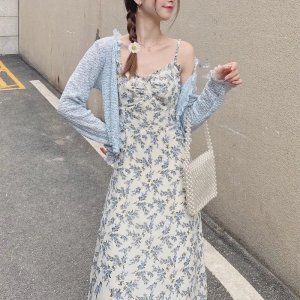 [Mã 55FASHIONSALE1 giảm 10K đơn 50K] Váy nữ đầm hoa nhí xinh đẹp dáng dài suông xòe nhẹ vintage bánh bèo 2 lớp - 501-5