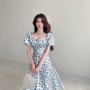 Đầm váy nữ hoa xẻ tà đi biển tay phồng trễ vai nhún ngực siêu đẹp - FIFI D47-4