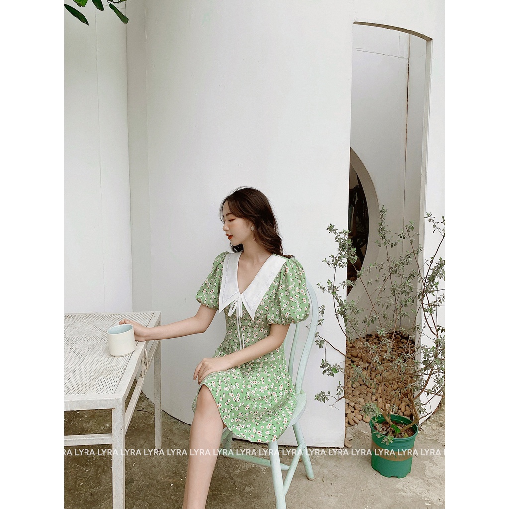 Váy thiết kế LYRA chất đũi hoa phối lá cổ tơ 2 lớp siêu điệu - LWTVD457-4