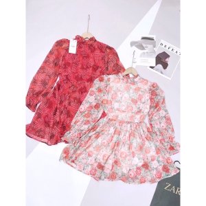 Váy thiết kế tơ hoa cổ bèo tay dài dáng xòe hàng hai lớp tiểu thư sang chảnh-9