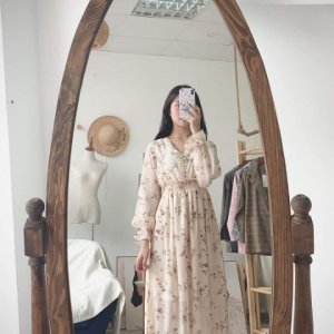 Váy hoa nhí vintage cổ V ( ảnh thật/ có video)-4