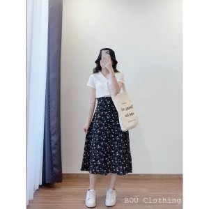 Chân váy hoa nhí voan dáng dài (Ảnh thật)-8