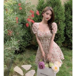 [Ảnh thật/Video]Váy hoa nhí Lulilan tay bồng hở lưng viền ren xinh xắn Đầm nữ tiểu thư cutout sexy-4