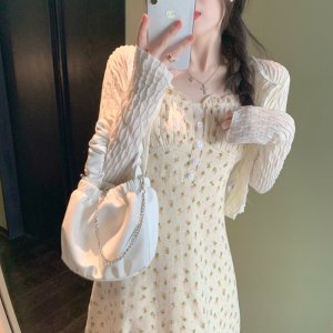 [Mã 55FASHIONSALE1 giảm 10K đơn 50K] Váy nữ đầm hoa nhí xinh đẹp dáng dài suông xòe nhẹ vintage bánh bèo 2 lớp - 501-2