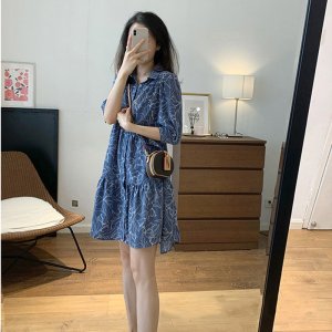 Đầm Chữ A Tay Phồng Cổ Bẻ In Họa Tiết Mới 2022 Thời Trang Cho Nữ-2