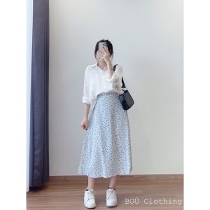 Chân váy hoa nhí voan dáng dài (Ảnh thật)-2