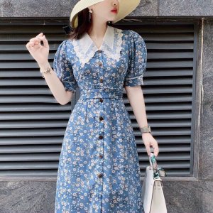 ĐẦM XÒE HOA XANH CỔ SEN TRẮNG-2