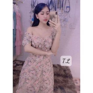 Váy hoa cúp ngực thanh nhã dáng dài xẻ mát lạnh-2