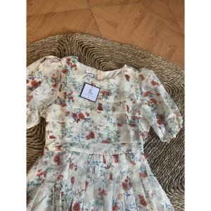 Đầm hoa thiết kế tay bồng dáng xòe vuốt ly chất tơ ép đẹp 2 lớp - 145-8