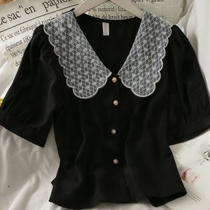 Áo chiffon ngắn tay phối lưới thời trang dành cho nữ-2