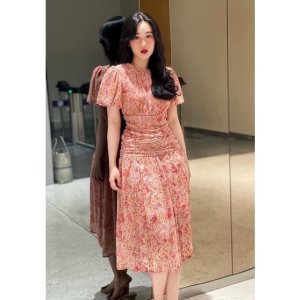 Váy hoa nhí tay bồng dúm eo hoa hồng vintage 2 lớp xinh-4