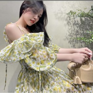Váy hoa trễ vai viền bèo háck dáng XUKA-DRESS chất Voon xịn xó cao cấp.-3
