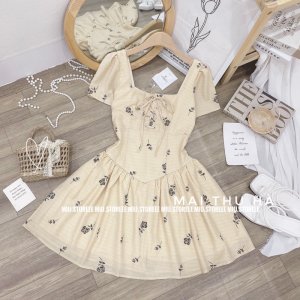 [ẢNH THẬT] VÁY HOA CỔ VUÔNG RÚT DÂY NGỰC DÁNG XOÈ HÀNG HAI LỚP-5