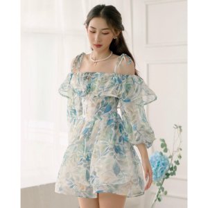 Váy hoa trễ vai viền bèo háck dáng XUKA-DRESS chất Voon xịn xó cao cấp.-6