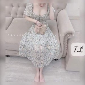 Váy hoa cúp ngực thanh nhã dáng dài xẻ mát lạnh-6