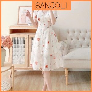 Đầm Dự Tiệc Cưới SANJOLI Váy Hoa Nhí Vintage Maxi Dáng Dài Tiểu Thư Sang Trọng Vải Voan Thiết Kế Xinh VD047-7