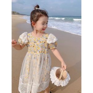 Váy hoa phủ ren xinh mướt mượt bé gái-2