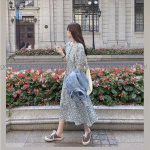 Váy hoa nhí dáng dài dự tiệc xinh bigsize nữ bánh bèo Gorogi, đầm hoa nhí dài dự tiệc tay phồng ulzzang-7