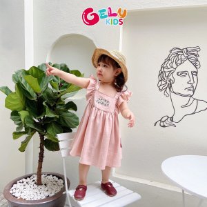 Váy cho bé gái GELU KIDS cánh tiên thêu hoa chất liệu linen mềm mịn - VBG001-7