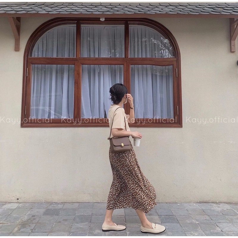 Chân váy hoa nhí dập li nhỏ có lót trong - Chân váy dài xoè chiffon hoa nhí ulzzang LUMII-6