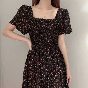 Đầm tay ngắn chất Chiffon hoạ tiết hoa phong cách Pháp-8