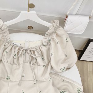 Váy hoa nhí gấm tay bồng cup ngực , đầm thiết kế phối xẻ nơ ngực mặc được 2 kiểu, tiểu thư nhẹ nhàng kèm ảnh thật-8