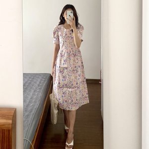 Váy hoa nhí vintage dáng dài đi biển, đầm hoa nhí babydoll cộc tay ulzzang có bigsize GOROGI-2