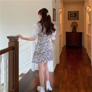 Xiaozhainv Áo tay phồng / Đầm Hoa Phong Cách Hàn Quốc Xinh Xắn Cho Nữ-6