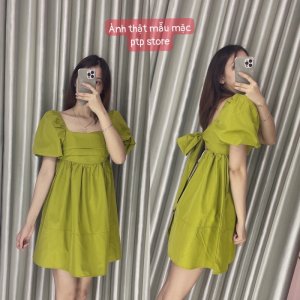 Váy Babydoll Thô Nơ Sau Tay Phồng 5 Màu Siêu Xinh Có Ảnh Thật Kèm Video-9