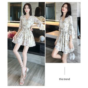 [váy nữ dự tiệc cao cấp]💖váy nữ hoa cổ chữ v kiểu pháp thời trang-5