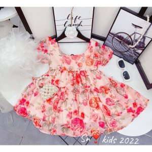 Váy xòe bé gái họa tiết hoa, váy tơ hoa hồng bồng bềnh mát mẻ cho bé-8