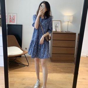 Đầm Chữ A Tay Phồng Cổ Bẻ In Họa Tiết Mới 2022 Thời Trang Cho Nữ-4