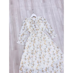 VÁY VOAN TƠ HOA VÀNG NHÍ CỔ BÈO NƠ-9