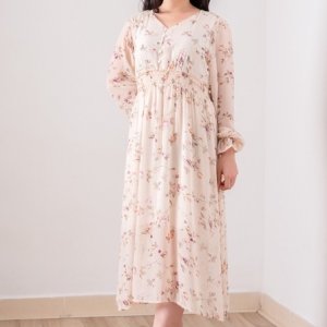 Váy Hoa ulzzang dáng dài cúc bọc voan tơ Quảng Châu Đầm hoa nhí vintage dáng dài Juka Shop-8