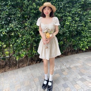 Đầm hoa nhí, váy cúp ngực cổ vuông dáng xòe Emmei-v110-6