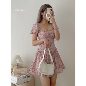 Váy hoa nhí vai bèo dáng chữ A vintage tay phồng bánh bèo sp012-9