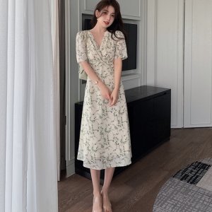 Đầm Hoa Ngắn Tay Cổ Chữ V Xinh Xắn Thanh Lịch Cho Nữ-8