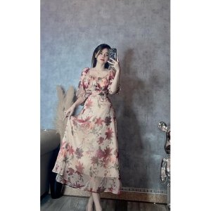 VÁY HOA VOAN TƠ XƯỚC CÚP NGỰC MAXI-3