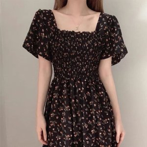 Đầm tay ngắn chất Chiffon hoạ tiết hoa phong cách Pháp-7