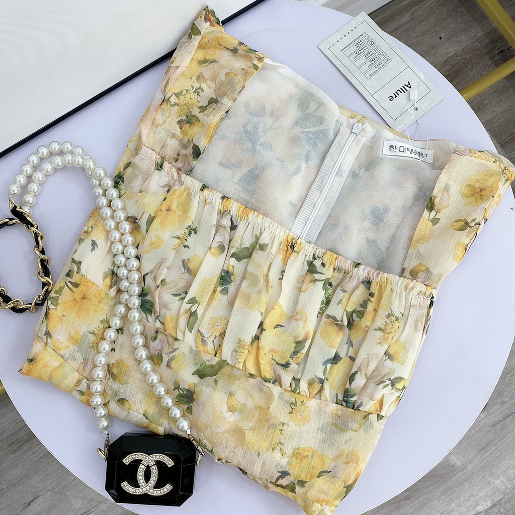 Đầm maxi đi biển, váy hoa nhí vintage dáng dài cổ vuông chất liệu voan thoáng mát mặc được hai kiểu đi biển đi chơi-7