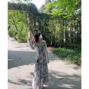 Váy Hai Dây Hoa Xanh Mặc Đi Chơi Đi Biển Đầm Maxi Dáng Dài Mùa Hè Cực Yêu Cho Nữ-6