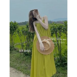 Váy Maxi 2 Dây Xanh Kèm Hoa Siêu Xinh Có Ảnh Thật Kèm Video-4