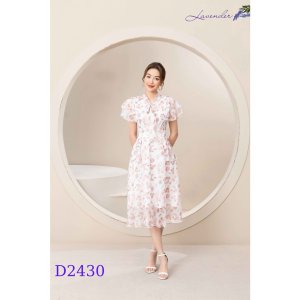 Đầm hoa voan tơ tay cánh tiên dáng xòe midi qua gối dịu dàng thanh lịch-4