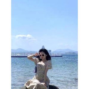 Váy hoa nhí dáng dài cổ vuông xẻ tà phong cách ulzzang vingate( Sẵn Hồng)-6