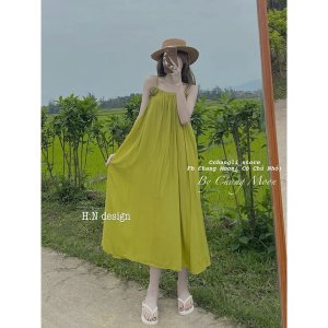 Váy Maxi 2 Dây Xanh Kèm Hoa Siêu Xinh Có Ảnh Thật Kèm Video-2