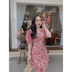 Váy hoa nhún eo chất thô mềm dễ thương HN10031-6