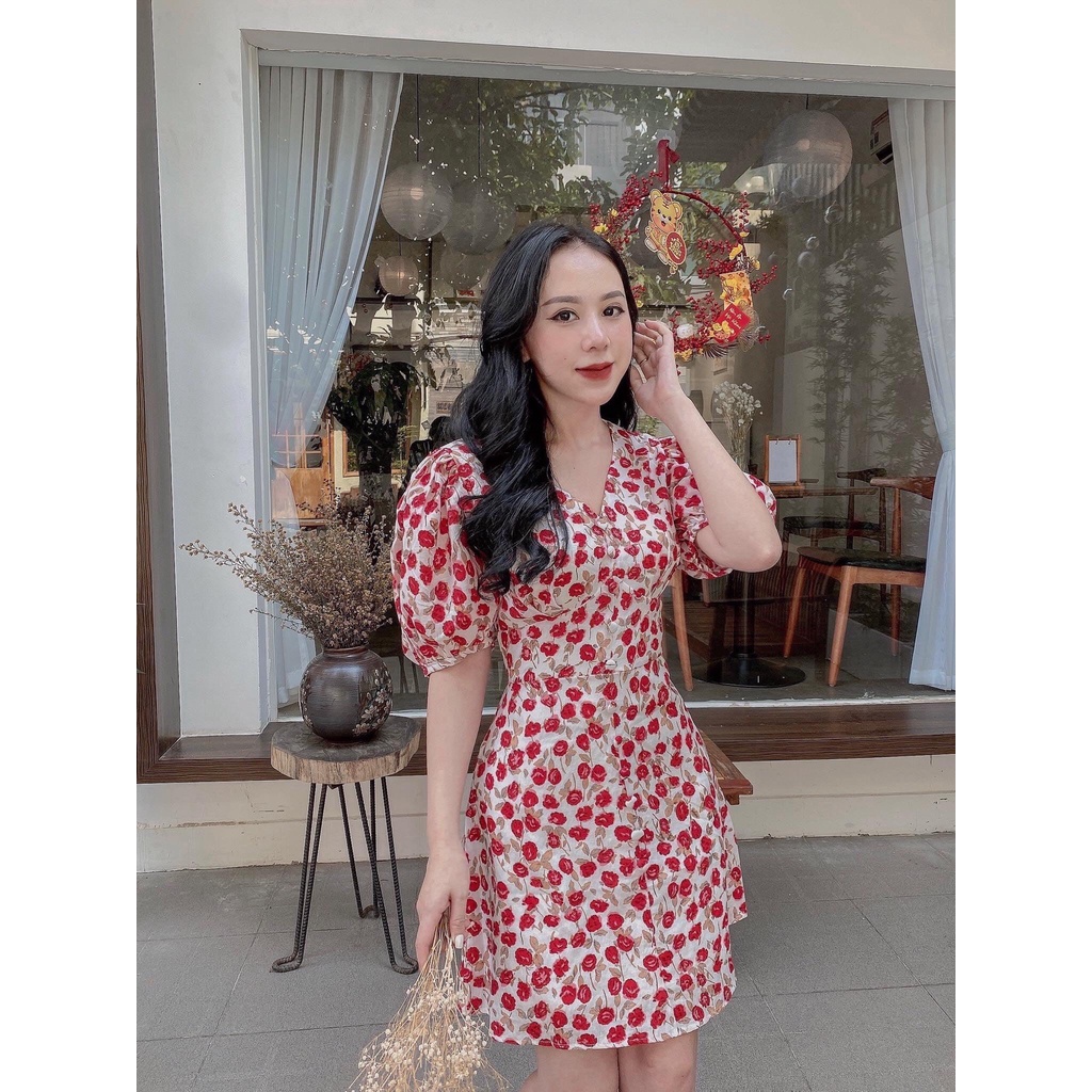 Váy hoa nhún eo chất thô mềm dễ thương HN10031-6