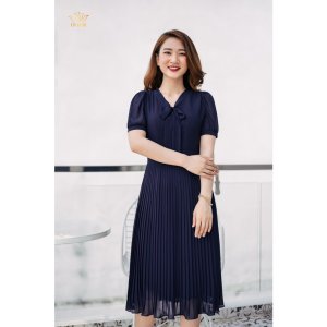 Đầm xòe dự tiệc cao cấp thiết kế cổ cột nơ chân váy dập ly - Xanh tím - TTV916 TTV Store-3