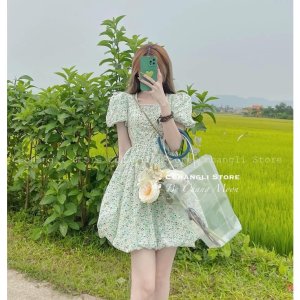 Váy Thô Hoa Nhí Cổ Viền Ngọc Hàng 2 Lớp Siêu Xinh Có Ảnh Thật Kèm Video-5